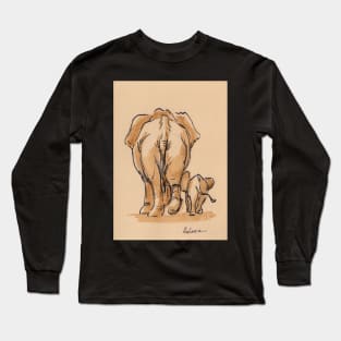 Leave Your Worries Behind - Mama & Baby Elephant #26 Ink Wash Painting Long Sleeve T-Shirt